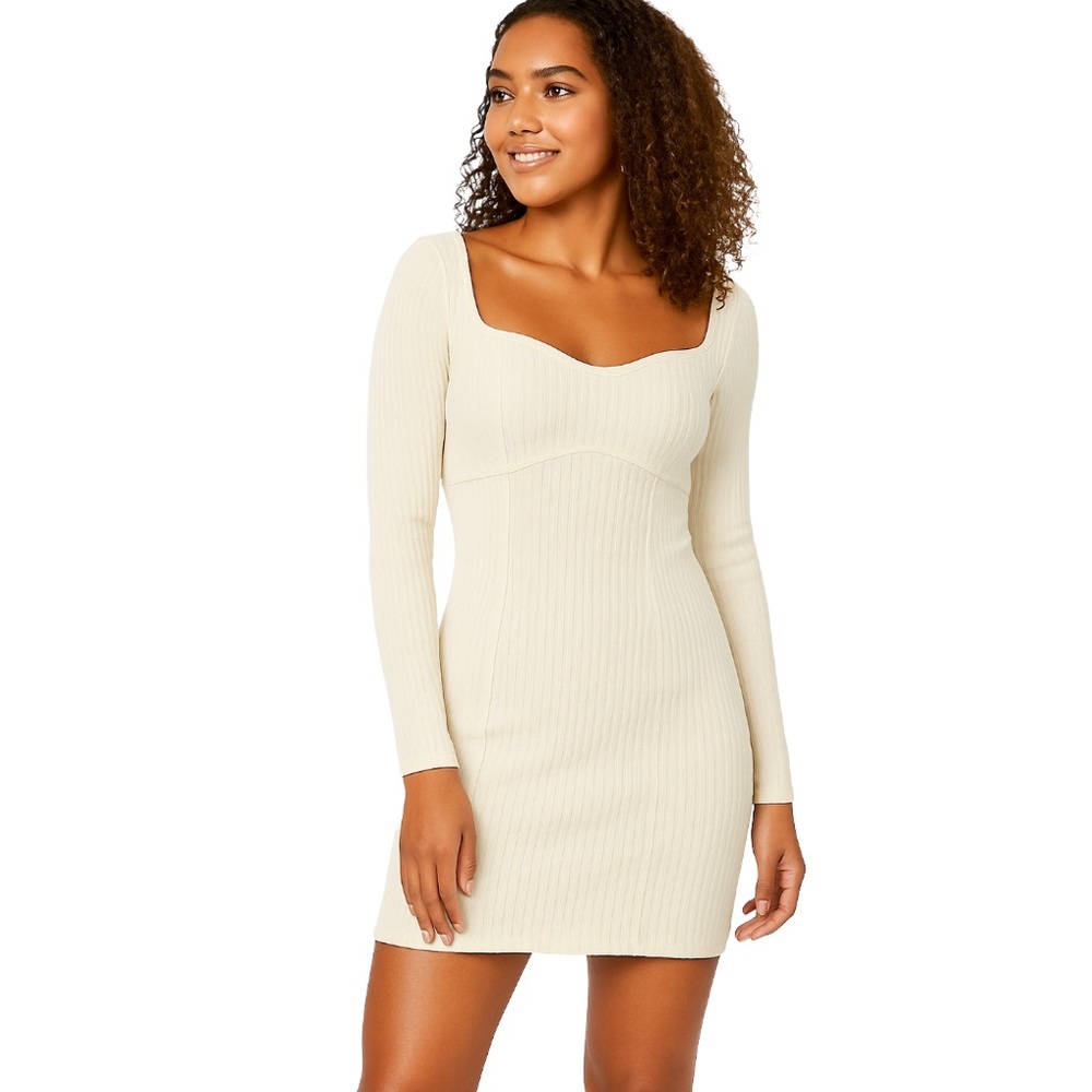 [5x$25] ⭐️ H&M Long Sleeve Ribbed dress in cream color